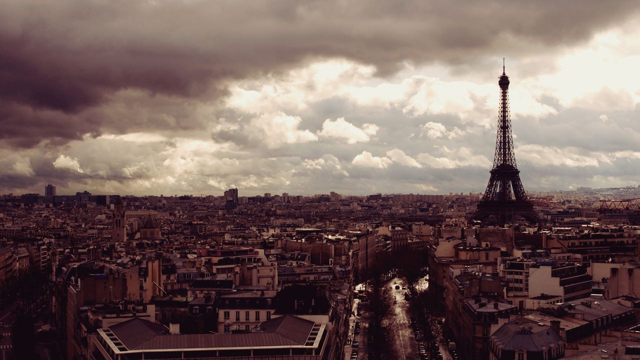Обои париж, эйфелева башня, вид сверху