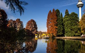 Превью обои парк, озеро, осень, деревья, отражение