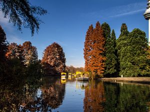 Превью обои парк, озеро, осень, деревья, отражение