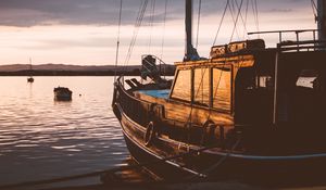 Превью обои парусная лодка, закат, море