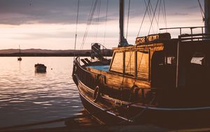 Превью обои парусная лодка, закат, море