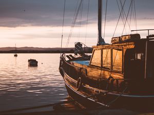 Превью обои парусная лодка, закат, море
