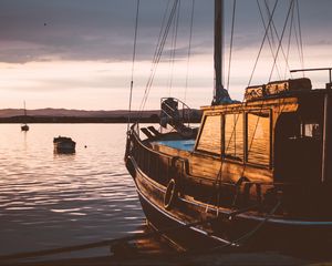 Превью обои парусная лодка, закат, море