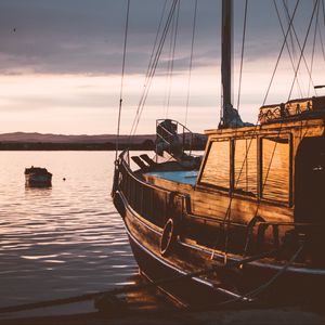 Превью обои парусная лодка, закат, море