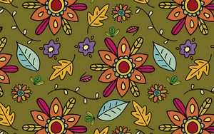 Превью обои паттерн, цветы, листья, ветки, арт