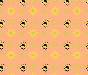 Превью обои пчелы, узоры, текстура, цветы