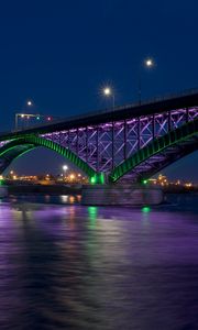 Превью обои peace bridge, мост мира, город, залив, мост, ночь, огни, hdr