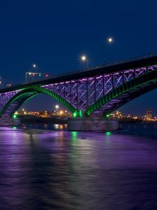 Превью обои peace bridge, мост мира, город, залив, мост, ночь, огни, hdr