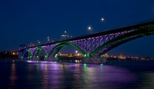 Превью обои peace bridge, мост мира, город, залив, мост, ночь, огни, hdr