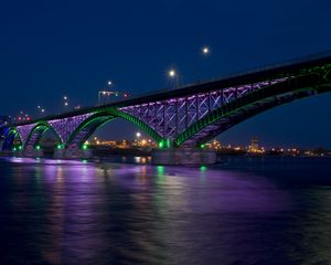 Превью обои peace bridge, мост мира, город, залив, мост, ночь, огни, hdr