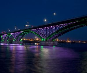 Превью обои peace bridge, мост мира, город, залив, мост, ночь, огни, hdr