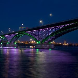Превью обои peace bridge, мост мира, город, залив, мост, ночь, огни, hdr