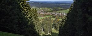 Превью обои пейзаж, деревья, луга, дома
