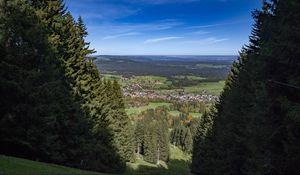 Превью обои пейзаж, деревья, луга, дома