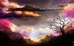 Превью обои пейзаж, дерево, облака, природа, арт