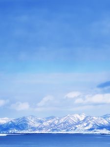 Превью обои пейзаж, горы, озеро, снег, небо, синий
