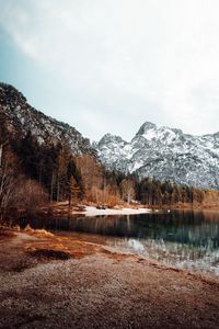 Превью обои пейзаж, горы, озеро, снежный