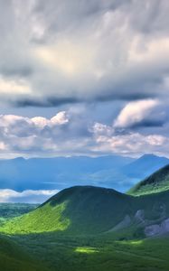 Превью обои пейзаж, холмы, горы, облака