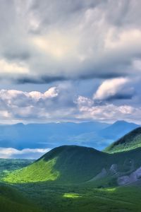 Превью обои пейзаж, холмы, горы, облака