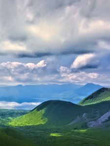 Превью обои пейзаж, холмы, горы, облака