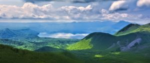Превью обои пейзаж, холмы, горы, облака