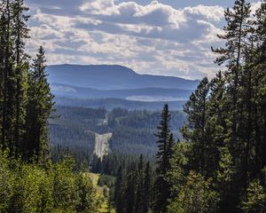 Превью обои пейзаж, холмы, лес, вид, обзор