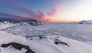 Превью обои пейзаж, лед, снег, замерзший, берег, скалы, океан, север