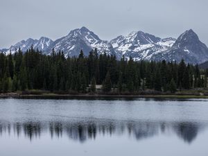 Превью обои пейзаж, лес, горы, озеро, природа