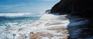 Превью обои пейзаж, море, пена, скала, природа