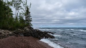 Превью обои пейзаж, море, волны, берег, галька, природа