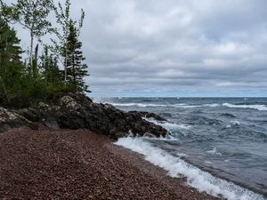 Превью обои пейзаж, море, волны, берег, галька, природа