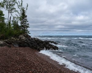 Превью обои пейзаж, море, волны, берег, галька, природа