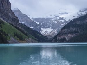 Превью обои пейзаж, озеро, горы, природа, камень