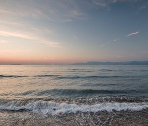 Превью обои пейзаж, рассвет, море, волны, берег