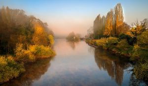 Превью обои пейзаж, река, деревья, отражени, природа, осень