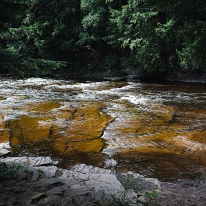 Превью обои пейзаж, река, камни, природа, деревья