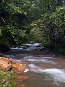 Превью обои пейзаж, река, камни, деревья, природа