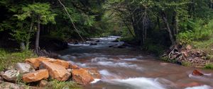 Превью обои пейзаж, река, камни, деревья, природа