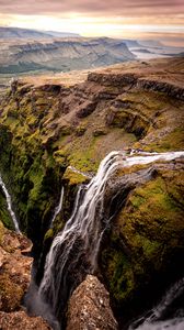 Превью обои пейзаж, скалы, водопад, ущелье