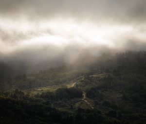 Превью обои пейзаж, вид сверху, туман, облака