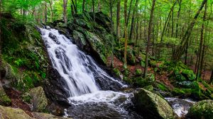 Превью обои пейзаж, водопад, вода, камни, природа