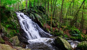 Превью обои пейзаж, водопад, вода, камни, природа