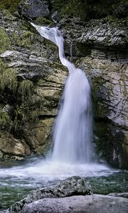 Превью обои пейзаж, водопад, вода, скалы, природа