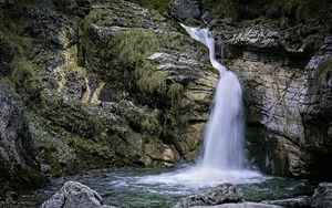 Превью обои пейзаж, водопад, вода, скалы, природа