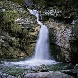 Превью обои пейзаж, водопад, вода, скалы, природа