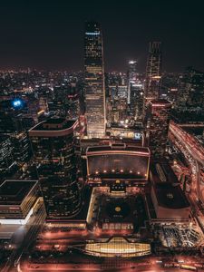 Превью обои пекин, небоскребы, ночной город, вид сверху