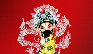 Превью обои пекинская опера, костюм, девушка, маска, узоры