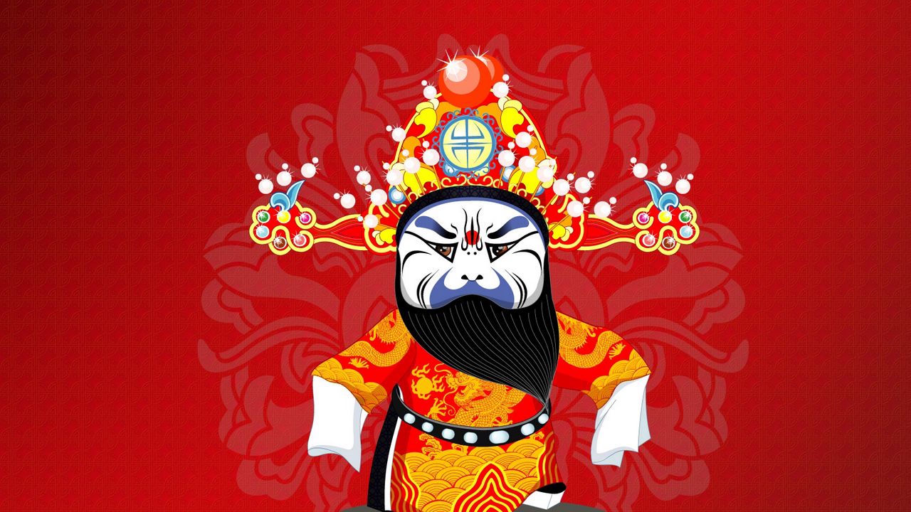 Обои пекинская опера, костюм, карнавал, образ, узоры, борода