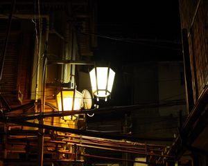 Превью обои переулок, улица, фонари, свет, темный