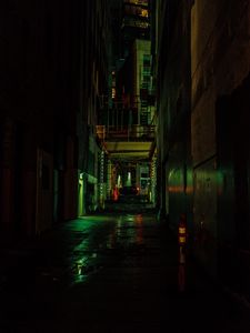 Превью обои переулок, улица, ночь, темный, здания